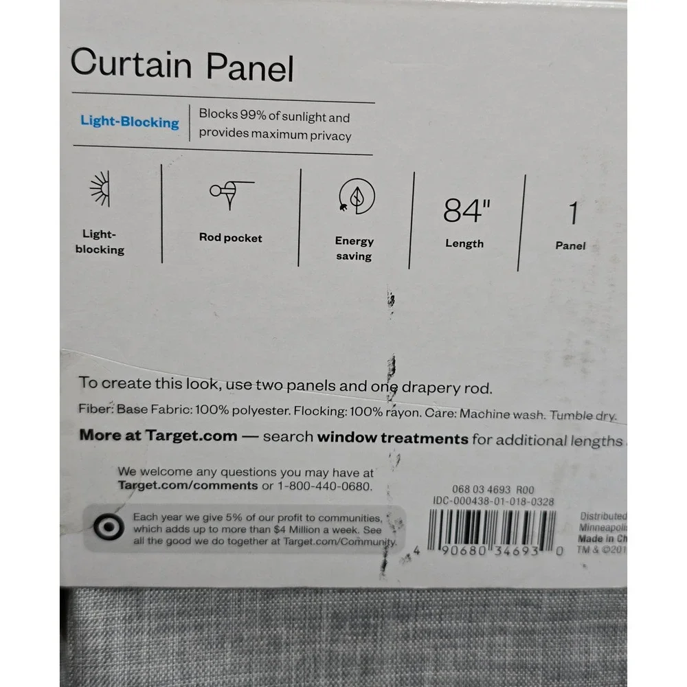 Room Essentials Gray Light‎ Blocking Curtain Panel 84 Inch Single New Target